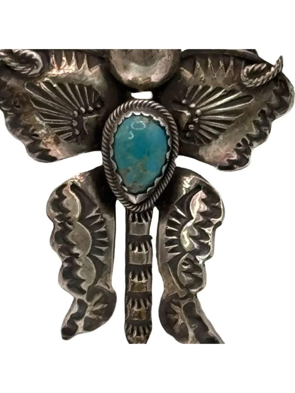 Joe Eby Sterling Silver Butterfly Pin Kingman Turquoise Anglo Spider Mark 2" Vtg - Picture 2 of 11